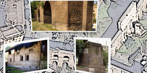 Alcuni dei monumenti protagonisti della passeggiata, sullo sfondo di Piazza di Porta Maggiore Alcuni dei monumenti protagonisti della passeggiata, sullo sfondo di Piazza di Porta Maggiore