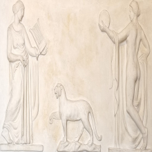 Alfredo Biagini, Figure femminili panneggiate con pantera, 1926. Gesso. Alfredo Biagini, Figure femminili panneggiate con pantera, 1926. Gesso.